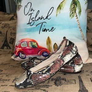 Sam Edelman Felicia Pink/Grey Snake Print Leather Ballet Flats Shoes Size 7